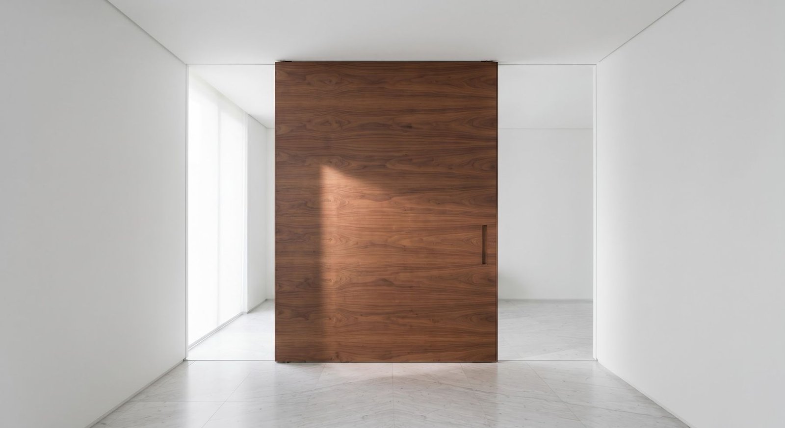 Puerta pivotante de nogal de piso a techo